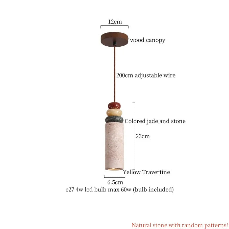 Nordic LED Pendant Lights Yellow Travertine Copper Hanging Lamp for Bedroom Dining Living Room