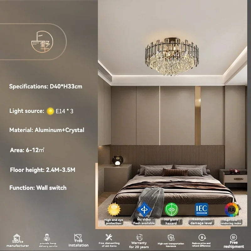Gold Crystal Ceiling Chandelier: Luxury Modern LED Pendant for Home Décor