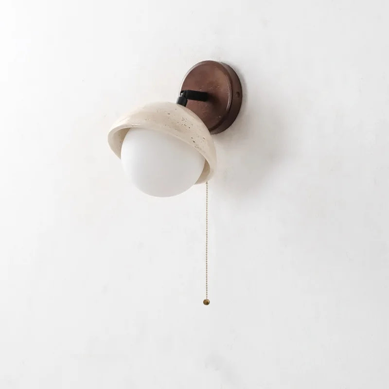 Yellow Travertine LED Wall Light with Pull Chain Switch, Modern Nordic Design