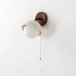 Yellow Travertine LED Wall Light with Pull Chain Switch, Nordic Modern Glass Wood Lamp