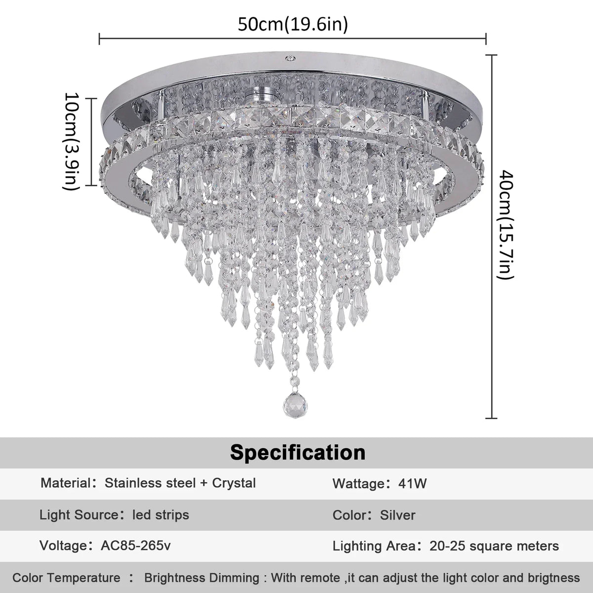 Crystal LED Ceiling Chandelier: Remote Dimming Round Lamp for Luxury Home Decor