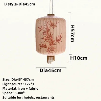 Handmade Japanese Lantern Painting Pendant Lamp Fabric Chandelier