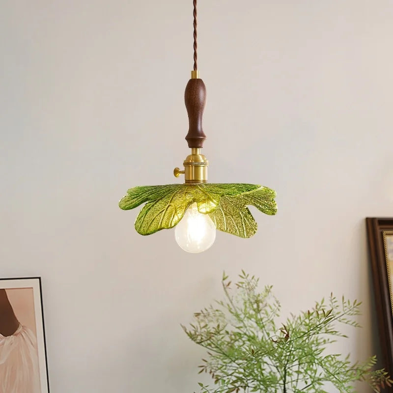 Copper Wood Glass LED Pendant Lamp - French Minimalist Design for Home Decor