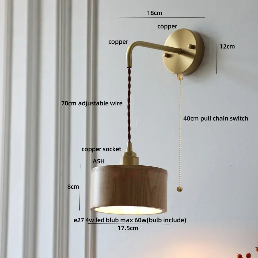 Wood Adjustable LED Wall Light Fixture | Modern Nordic Bedside Wall Lamp