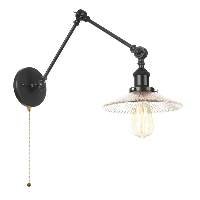 Clear Glass Swing Arm Wall Light Fixture for Dining Living Room Cafe