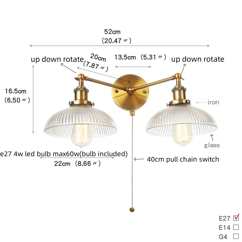 Vintage Loft Art Glass Wall Lamp - LED Study Aisle Bedside Light