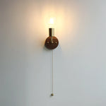 Walnut Wood LED Wall Light with Pull Chain Switch & Clear Glass Sconce