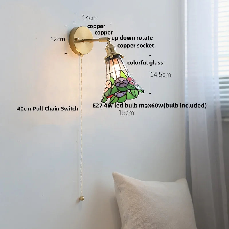 Rotatable Flower Glass LED Wall Sconce with Pull Chain Switch for Home Decor