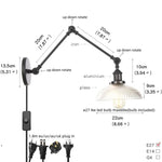 Black Vintage Wall Lamp White Glass Industrial Swing Arm Adjustable Bedside