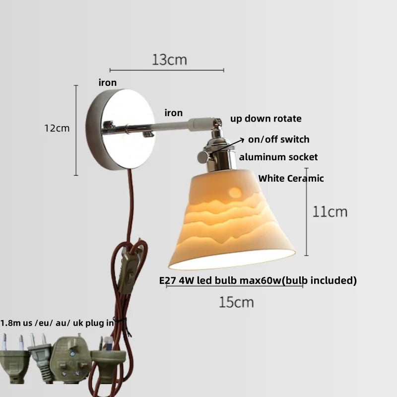Afralia™ Ceramic LED Wall Light Sconce, Pull Chain Switch, Modern Style