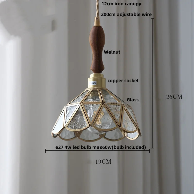 Walnut Wood LED Pendant Lamp with Cyan Glass Shade