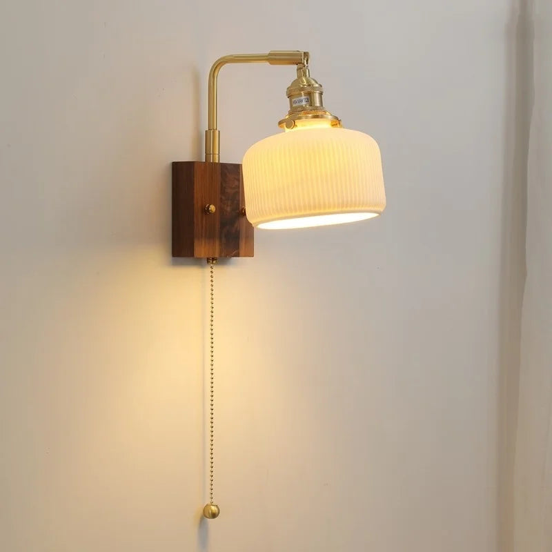 LED Ceramic Wall Sconce Pull Chain Switch Light Fixture
