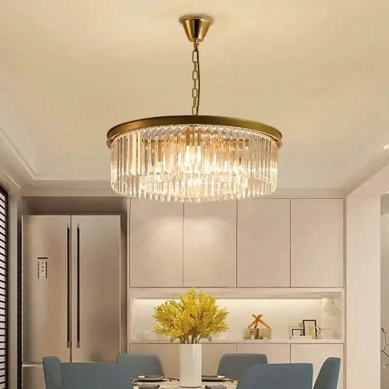 Metal Crystal Pendant Light Chandelier for Living Room, LED Hanging Lamp