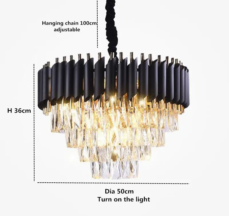 Gold Black Crystal Chandeliers LED Ceiling Light for Luxe Living & Hospitality