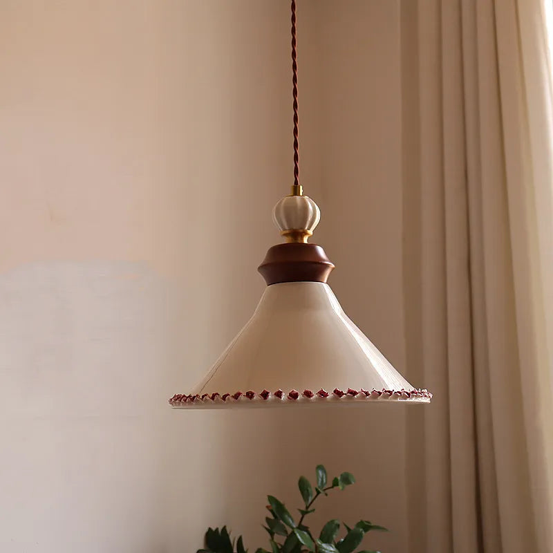 Afralia™ LED Rose Flower Pendant Lamp Ceramic Wood Nordic Modern Hanging Light