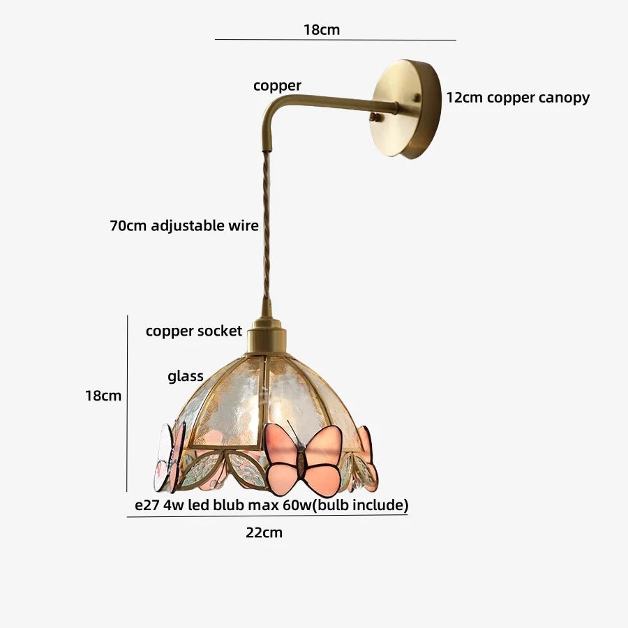 Afralia Tiffany Butterfly Glass Wall Lamp with Adjustable LED Light