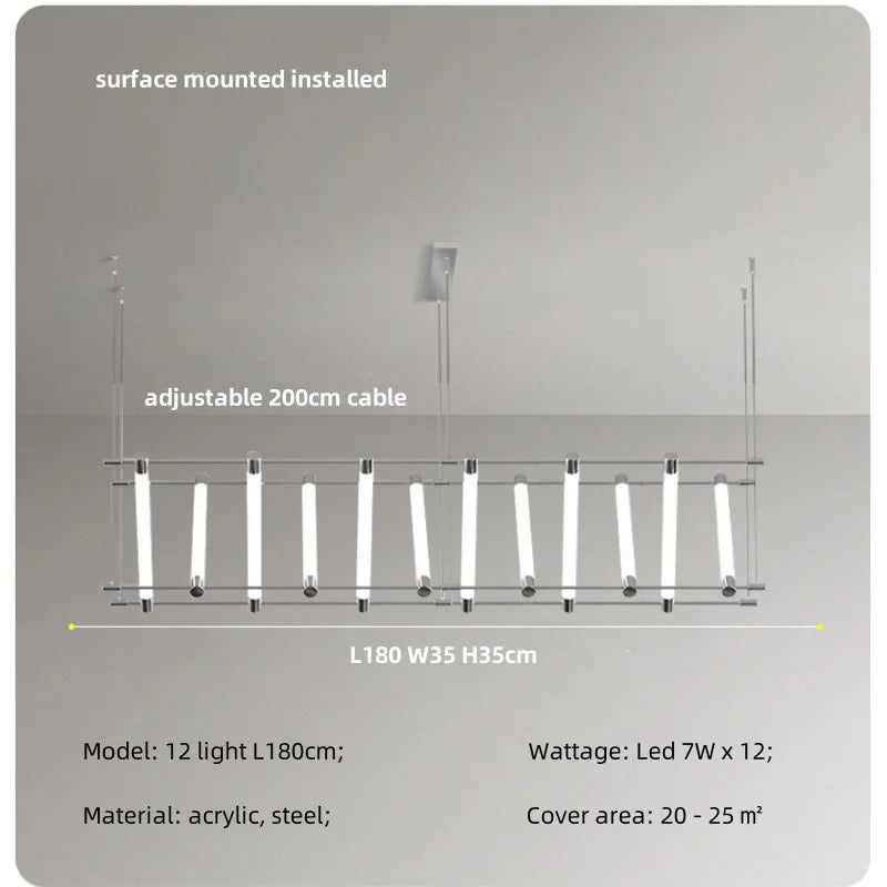 Modern Steel Bar LED Pendant Lights for Kitchen Island, Minimalist Acrylic Hanging Lamp Fixture