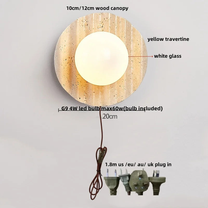 Yellow Cave Stone LED Wall Sconce with Pull Chain, Modern Glass Stair Light