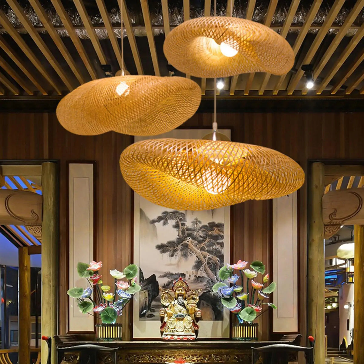 Bamboo Weave LED Pendant Light Chandelier - Vintage Handmade Rattan Hanging Lamp