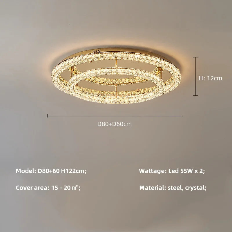 Afralia™ Modern Luxury Dimmable Crystal Chandelier Round Steel LED Ceiling Light