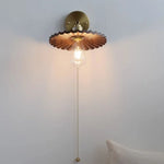 Nordic LED Wall Light Walnut Wood Copper Sconce with Pull Chain Switch