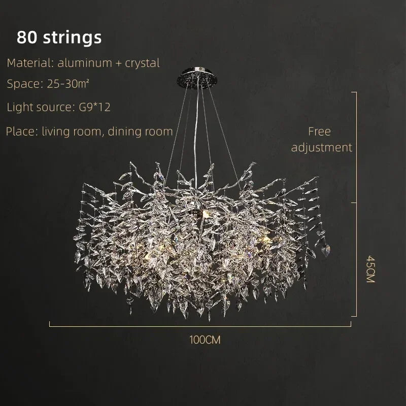 Luxury Crystal Chrome Chandelier Silver Gold LED Tree Branch Chandelier for Living Dining Room