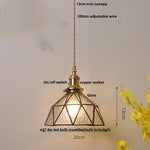 Flower Glass Pendant Lamp E27 Copper Hanging Light - Adjustable 200cm Wire