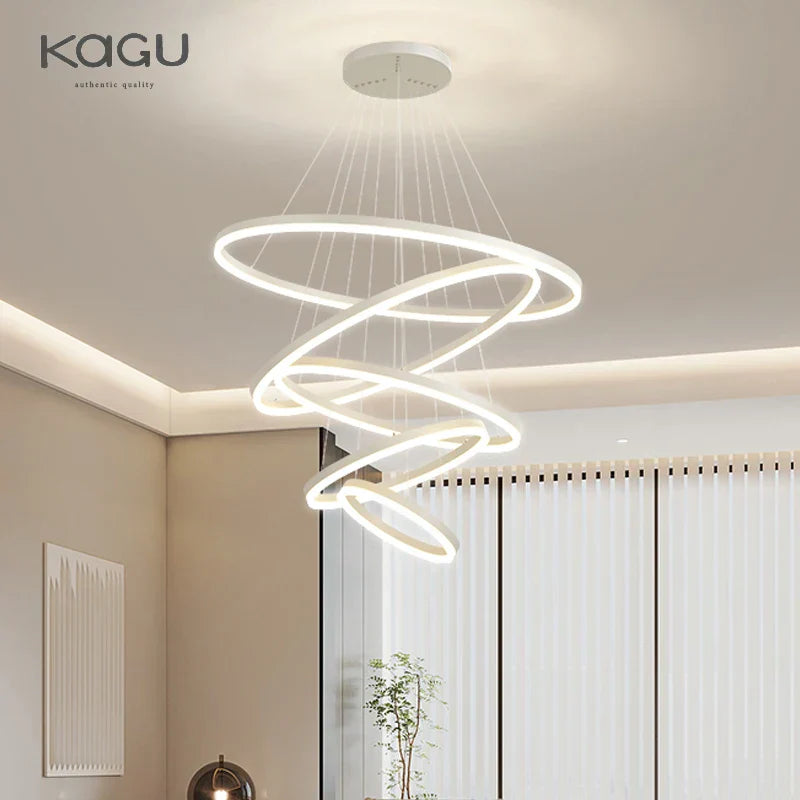 Black Led Rings Circle Pendant Chandelier for Living Dining Kitchen