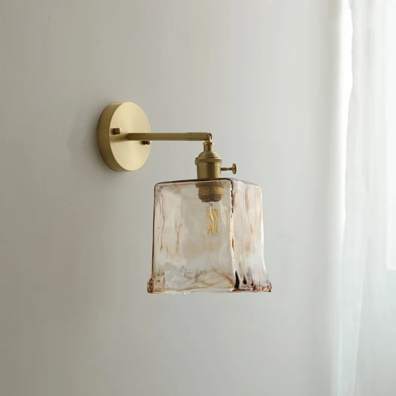 Glass Copper LED Wall Lamp with Knob Switch for Modern Home Decor