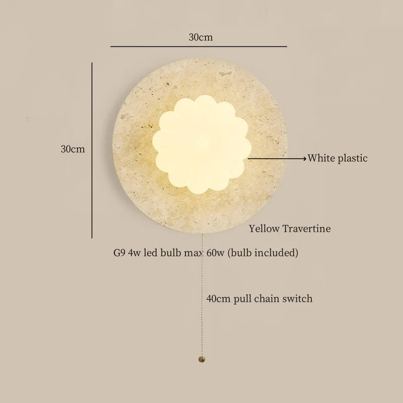 Afralia™ Modern Cotton LED Wall Lamp Pull Chain Switch Yellow Travertine Nordic Bedroom Living Room