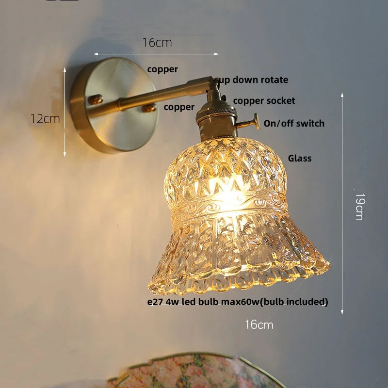 Yellow Glass LED Wall Light Fixture Modern Bedside Lamp Rotation Hallway Aisle