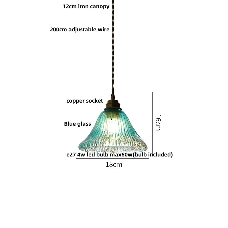 Blue Glass LED Pendant Lights Adjustable Hanging Lamp Luminaire