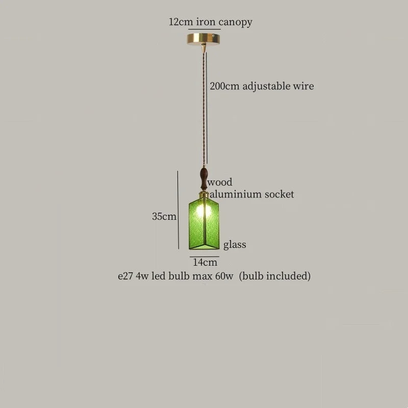 Afralia™ Green Glass LED Pendant Lights American Vintage Hanging Lamp