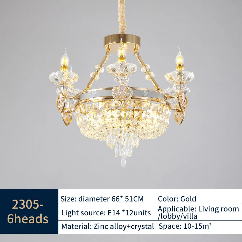 European Luxury Crystal Chandelier for Living Room, Duplex Building Lamps