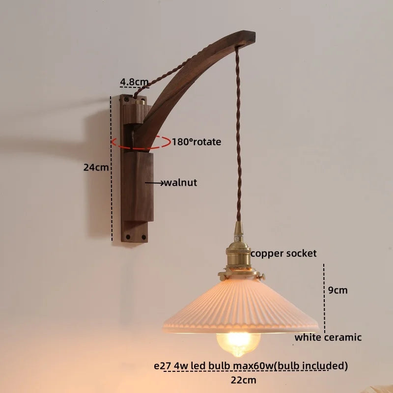 Nordic LED Wall Sconce Walnut Copper Stair Light Fixtures