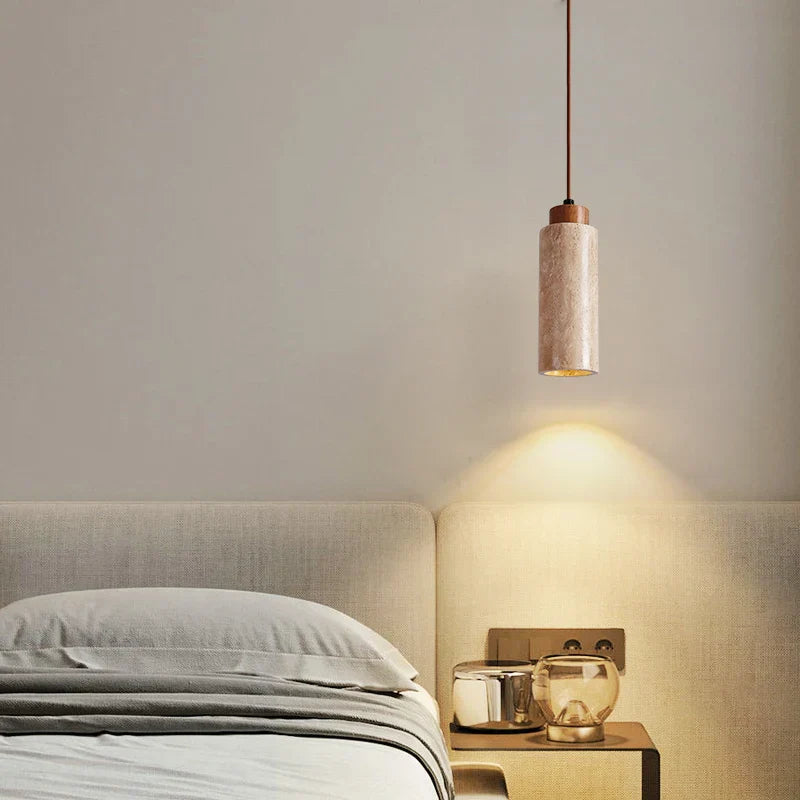 Japanese Stone LED Pendant Lamps Yellow Travertine Wabi Sabi Hanging Light