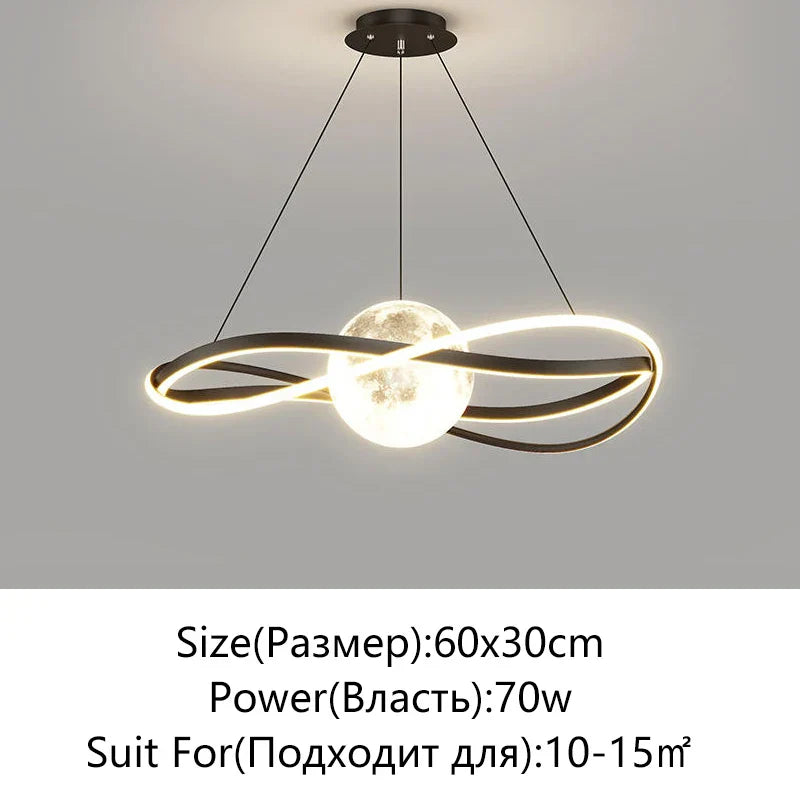 Moon LED Chandelier: Minimalist Modern Design for Living, Dining, or Bedroom Lighting