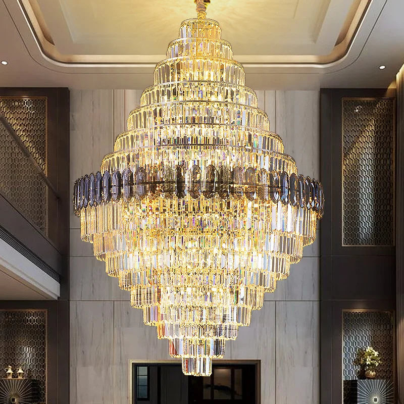 Crystal Chandelier: Luxe Stairwell Lighting for Penthouse Villa
