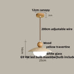 Yellow Travertine Wood Canopy Pendant Lights - Japanese Style Adjustable Globe LED Hang Lamp
