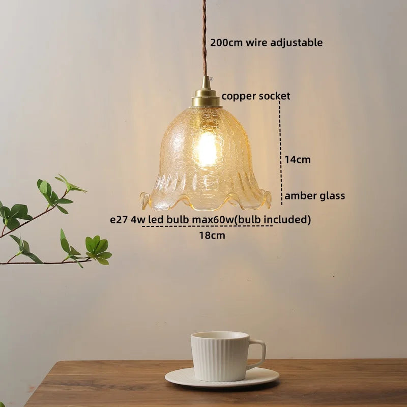 Glass Copper LED Pendant Lamp for Dining Room, Nordic Modern Hanging Light Fixtures