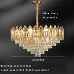 Gold Amber Crystal Chandelier Lights Modern Room Decor Hanging Lamp