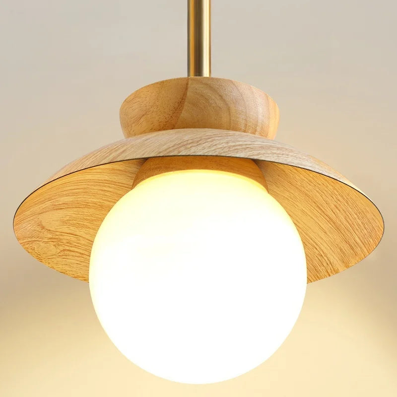 Wood Iron LED Hanging Light Bar Modern Pendant Lamp for Bedroom Dining Living Room