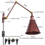 Silver Iron LED Swing Arm Wall Lights, Industrial Style, Plug-In, Stair & Bedside Lamp