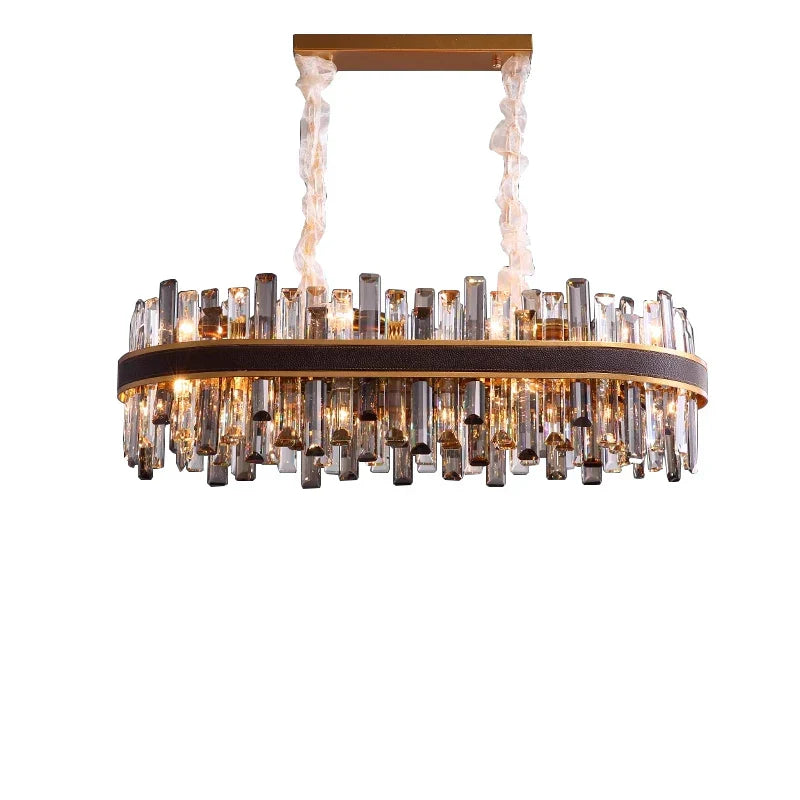 Classic Gray Crystal Chandeliers with LED Lighting for Dining Table