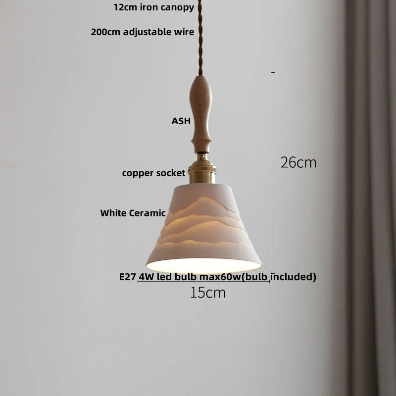 Wood Ash LED Pendant Light - Adjustable Nordic Modern Hanging Lamp
