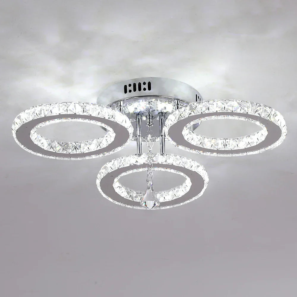 Crystal Chandelier 3Rings Chrome Pendant Light for Bedroom Living Room