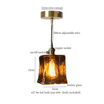 Afralia™ Stone Glass LED Pendant Light Japanese Vintage Copper Hanging Lamps