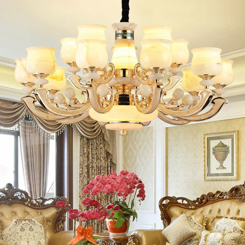 Natural Afghan Jade Villa Chandelier: High-Grade Living Room Lamp for Luxurious Atmosphere