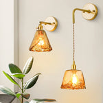 Glass LED Wall Sconce Bedroom Loft Bathroom Stair Light Pull Chain Copper