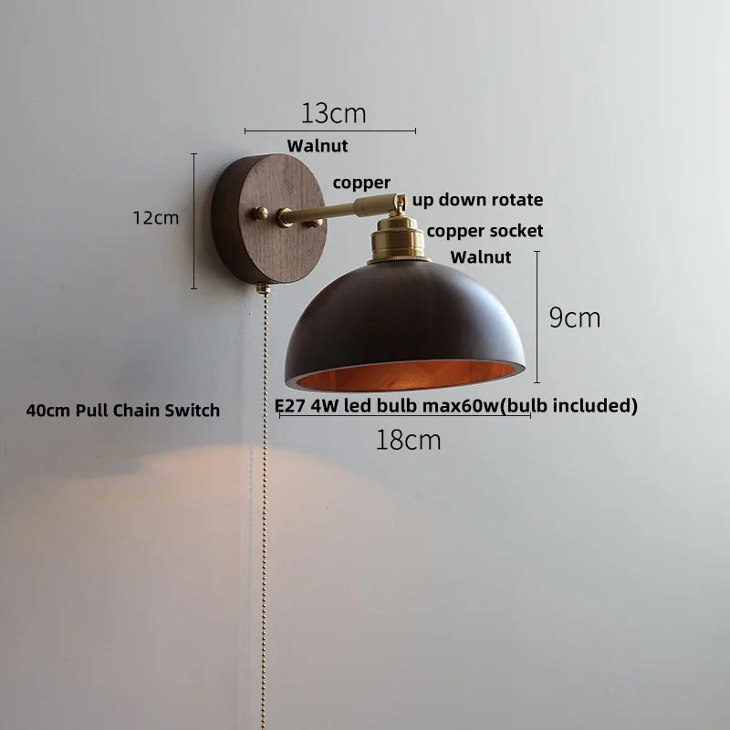 LED Wall Sconce Walnut Wood Rotate Stair Light Fixture Modern Nordic Design